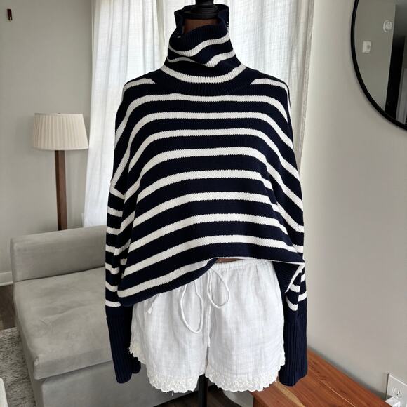 GAP 24/7 Split Hem Turtleneck Sweater Navy White Striped Cottage Sailing Size XL - Picture 9 of 9